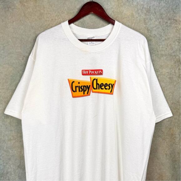 VTG 90s Hot Pockets T Shirt Mens Sz XL White Graphic Crispy Cheesy Fast & Easy - Picture 1 of 8